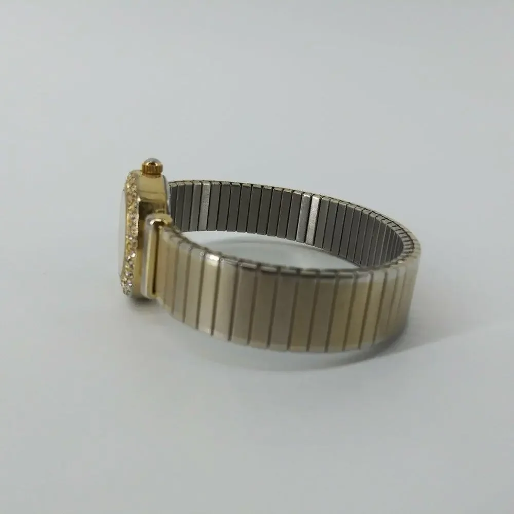 Vintage Milan Womens Gold Tone Stretch Bracelet Wristwatch with Rhinestones